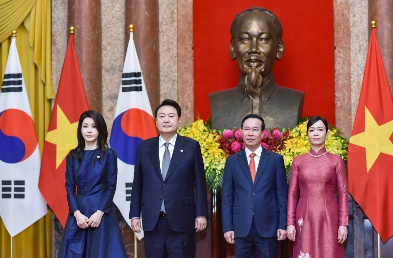 Chủ tịch nước Võ Văn Thưởng chủ trì Lễ đón Tổng thống Hàn Quốc Yoon Suk Yeol 