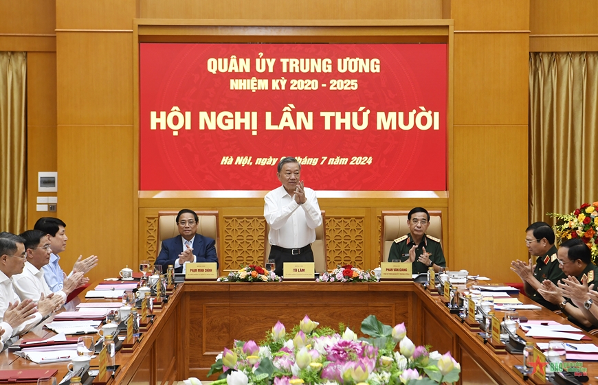 Chủ tịch nước Tô Lâm và Thủ tướng Phạm Minh Chính dự Hội nghị Quân ủy Trung ương lần thứ mười