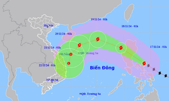 Siêu bão Man-yi giật trên cấp 17, di chuyển nhanh hướng vào miền Trung 