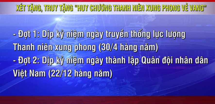 XÉT TẶNG, TRUY TẶNG “HUY CHƯƠNG THANH NIÊN XUNG PHONG VẺ VANG” 