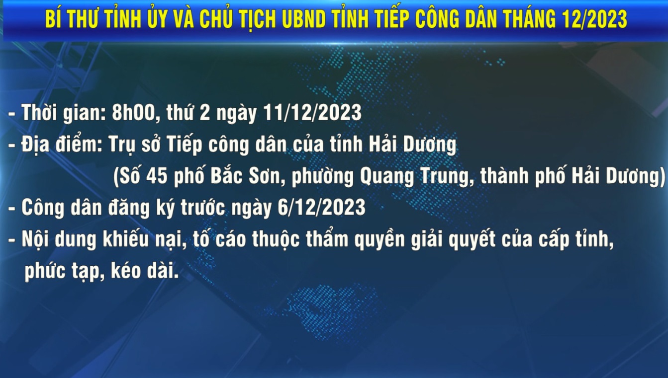 BÍ THƯ TỈNH ỦY VÀ CHỦ TỊCH UBND TỈNH TIẾP CÔNG DÂN THÁNG 12/2023